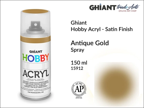 Ghiant Hobby Acryl Spray 150 ml - Antique Gold 15912, farba akrylowa w sprayu Antique Gold Ghiant Hobby Acryl, Ghiant Hobby Acryl farba akrylowa w sprayu Antique Gold, farby akrylowe w sprayu, farby akrylowe w aerozolu, farby akrylowe, Ghiant,
