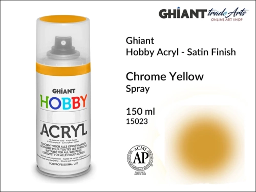 Ghiant Hobby Acryl Spray 150 ml - Chrome Yellow 15023, farba akrylowa w sprayu Chrome Yellow 15023 Ghiant Hobby Acryl, Ghiant Hobby Acryl farba akrylowa w sprayu Chrome Yellow 15023, farby akrylowe w sprayu, farby akrylowe w aerozolu, farby akrylowe,
