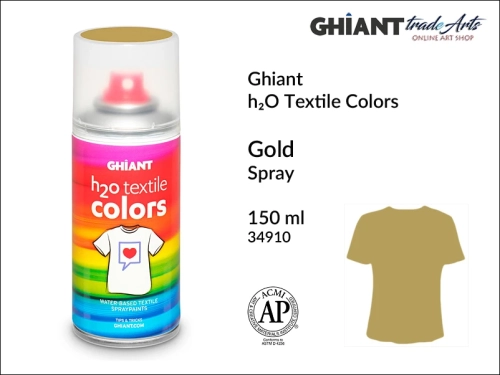 Ghiant h₂O Textile Colors Spray 150 ml - Gold 34910,  farba do tkanin wodna Gold 34910 Ghiant Textile Colors Spray, Ghiant Textile Colors farby wodne w sprayu do tkanin, Gold 34910 Ghiant Textile farba wodna w sprayu, farby do tkanin, Ghiant,