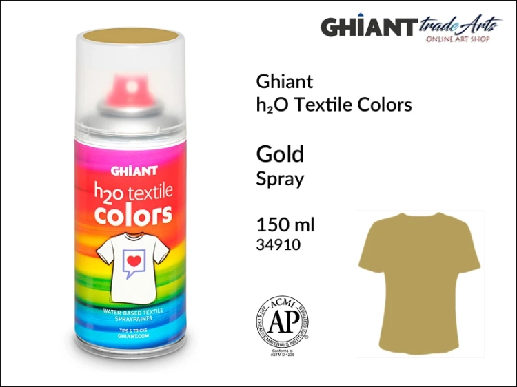 Ghiant h₂O Textile Colors Spray 150 ml - Gold 34910,  farba do tkanin wodna Gold 34910 Ghiant Textile Colors Spray, Ghiant Textile Colors farby wodne w sprayu do tkanin, Gold 34910 Ghiant Textile farba wodna w sprayu, farby do tkanin, Ghiant,