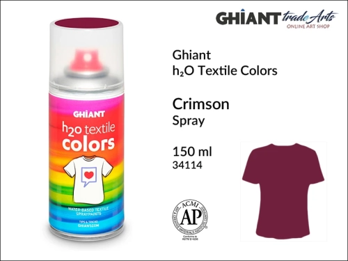 Ghiant h₂O Textile Colors Spray 150 ml - Crimson 34114,  farba do tkanin wodna Crimson 34114 Ghiant Textile Colors Spray, Ghiant Textile Colors farby wodne w sprayu do tkanin, Crimson 34114 Ghiant Textile farba wodna w sprayu, farby do tkanin, Ghiant,