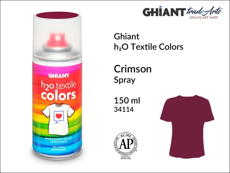 Ghiant h₂O Textile Colors Spray 150 ml - Crimson 34114,  farba do tkanin wodna Crimson 34114 Ghiant Textile Colors Spray, Ghiant Textile Colors farby wodne w sprayu do tkanin, Crimson 34114 Ghiant Textile farba wodna w sprayu, farby do tkanin, Ghiant,