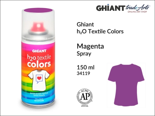 Ghiant h₂O Textile Colors Spray 150 ml - Magenta 34119,  farba do tkanin wodna Magenta 34119 Ghiant Textile Colors Spray, Ghiant Textile Colors farby wodne w sprayu do tkanin, Magenta 34119 Ghiant Textile farba wodna w sprayu, farby do tkanin, Ghiant,