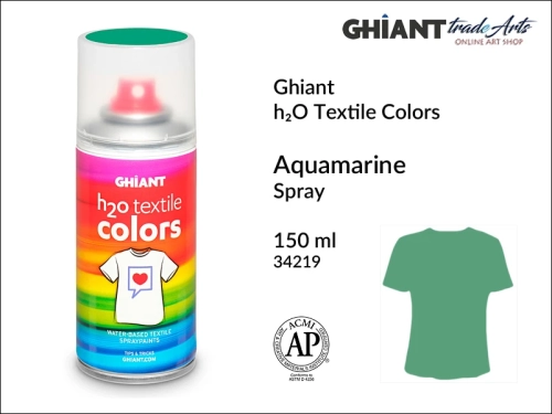 Ghiant h₂O Textile Colors Spray 150 ml - Aquamarine 34219,  farba do tkanin wodna Aquamarine Ghiant Textile Colors Spray, Ghiant Textile Colors farby wodne w sprayu do tkanin, Aquamarine Ghiant Textile farba wodna w sprayu, farby do tkanin, Ghiant,