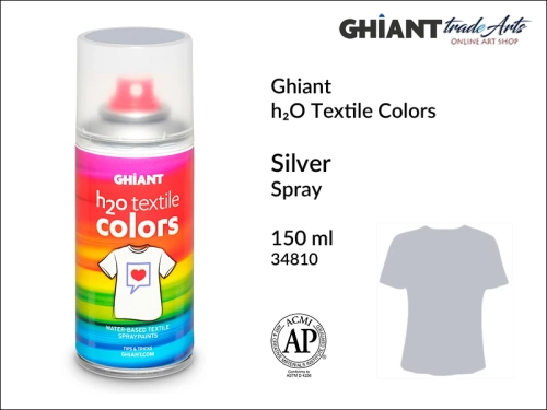 Ghiant h₂O Textile Colors Spray 150 ml - Silver 34810,  farba do tkanin wodna Silver 34810 Ghiant Textile Colors Spray, Ghiant Textile Colors farby wodne w sprayu do tkanin, Silver 34810 Ghiant Textile farba wodna w sprayu, farby do tkanin, Ghiant,