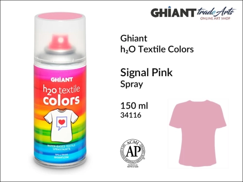 Ghiant h₂O Textile Colors Spray 150 ml - Signal Pink 34116,  farba do tkanin wodna Signal Pink Ghiant Textile Colors Spray, Ghiant Textile Colors farby wodne w sprayu do tkanin, Signal Pink 34116 Ghiant Textile farba wodna w sprayu, farby do tkanin,