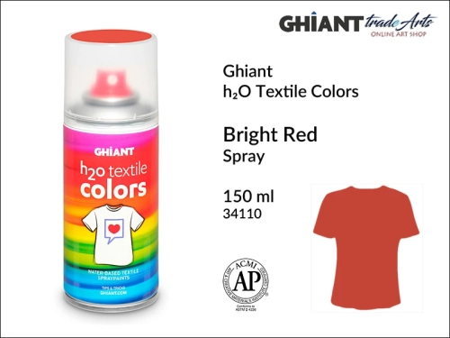 Ghiant h₂O Textile Colors Spray 150 ml - Bright Red 34110,  farba do tkanin wodna Bright Red 34110 Ghiant Textile Colors Spray, Ghiant Textile Colors farby wodne w sprayu do tkanin, Bright Red 34110 Ghiant Textile farba wodna w sprayu, farby do tkanin,