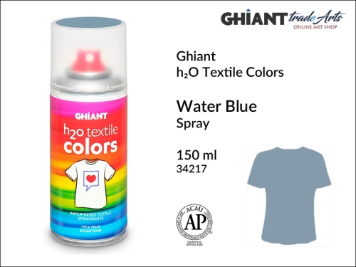 Ghiant h₂O Textile Colors Spray 150 ml - Water Blue 34217, farba do tkanin wodna Water Blue 34217 Ghiant Textile Colors Spray, Ghiant Textile Colors farby wodne w sprayu do tkanin, Water Blue 34217 Ghiant Textile farba wodna w sprayu, farby do tkanin,