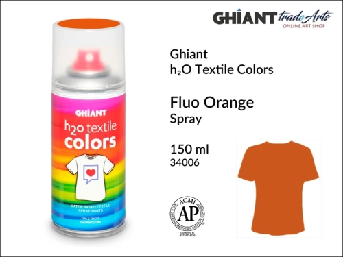 Ghiant h₂O Textile Colors Spray 150 ml - Fluo Orange 34006, farba do tkanin wodna Fluo Orange 34006 Ghiant Textile Colors Spray, Ghiant Textile Colors farby wodne w sprayu do tkanin, Fluo Orange 34006 Ghiant Textile farba wodna w sprayu,