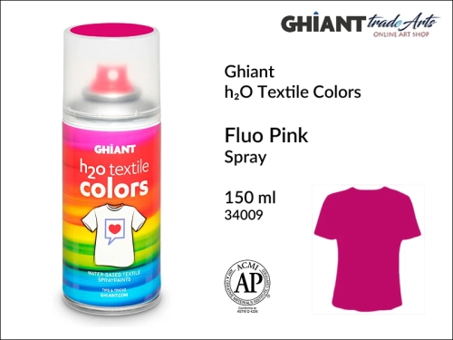 Ghiant h₂O Textile Colors Spray 150 ml - Fluo Pink 34009, farba do tkanin wodna Fluo Pink 34009 Ghiant Textile Colors Spray, Ghiant Textile Colors farby wodne w sprayu do tkanin, Fluo Pink 34009 Ghiant Textile farba wodna w sprayu, farby do tkanin,
