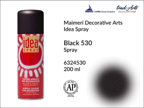 Idea Spray Paint for Decoration - Black 530, farba akrylowa w sprayu Black 530 Idea Spray, Idea Spray farba akrylowa Black 530 w sprayu, farba akrylowa w sprayu, farby w aerozolu, Maimeri Idea Spray,