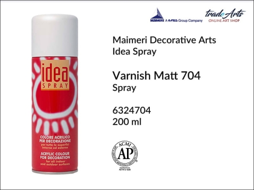 Idea Spray Paint for Decoration - Varnish Matt 704, werniks matowy Matt 704 Idea Spray, Idea Spray werniks matowy Matt 704 w sprayu, werniks matowy w sprayu, farby w aerozolu, Maimeri Idea Spray,