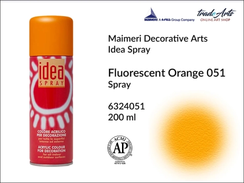 Idea Spray Paint for Decoration - Fluo Orange 021, farba akrylowa w sprayu Fluo Orange 021 Idea Spray, Idea Spray farba akrylowa Fluo Orange 021 w sprayu, farba akrylowa w sprayu, farby w aerozolu, Maimeri Idea Spray,