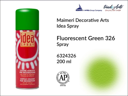 Idea Spray Paint for Decoration - Fluo Green 326, farba akrylowa w sprayu Fluo Green 326 Idea Spray, Idea Spray farba akrylowa Fluo Green 326 w sprayu, farba akrylowa w sprayu, farby w aerozolu, Maimeri Idea Spray,