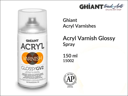 Ghiant Acryl Varnish Glossy 15002 werniks błyszczący w aerozolu, werniks błyszczący w sprayu Ghiant Acryl Varnish Glossy,  Ghiant Acryl Varnish Glossy werniks błyszczący 15002 w sprayu, werniksy matowe w aerozolu, werniks błyszczący w sprayu,