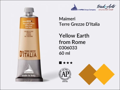 Maimeri Oil Terre Grezze d'Italia - Yellow Earth from Rome 033, farba olejna Yellow Earth from Rome 033 tuba 60 ml, Maimeri farba olejna Terre Grezze Yellow Earth from Rome 033, farby olejne ziemie włoskie, farby olejne  Maimeri Terre Grezze,