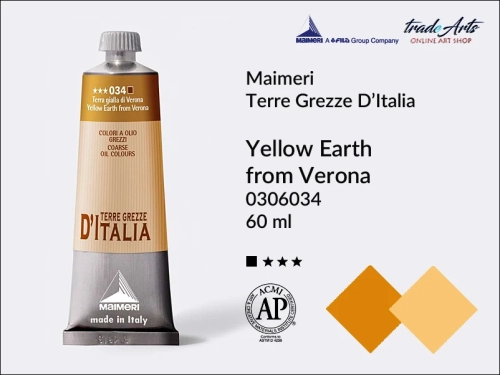 Maimeri Oil Terre Grezze d'Italia - Yellow Earth from Verona 034, farba olejna Yellow Earth from Verona 034 tuba 60 ml, Maimeri farba olejna Terre Grezze Yellow Earth from Verona 034, farby olejne ziemie włoskie, farby olejne  Maimeri Terre Grezze,