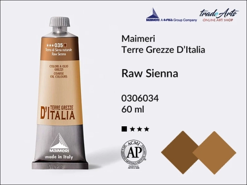 Maimeri Oil Terre Grezze d'Italia - Raw Sienna 035, farba olejna Raw Sienna 035 tuba 60 ml, Maimeri farba olejna Terre Grezze Raw Sienna 035, farby olejne ziemie włoskie, farby olejne  Maimeri Terre Grezze,