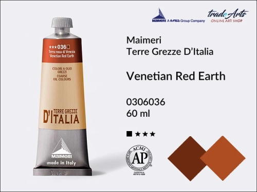 Maimeri Oil Terre Grezze d'Italia - Venetian Red Earth 036, farba olejna Venetian Red Earth 036 tuba 60 ml, Maimeri farba olejna Terre Grezze Venetian Red Earth 036, farby olejne ziemie włoskie, farby olejne  Maimeri Terre Grezze,