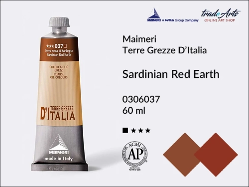 Maimeri Oil Terre Grezze d'Italia - Sardinian Red Earth 037, farba olejna Sardinian Red Earth 037 tuba 60 ml, Maimeri farba olejna Terre Grezze Sardinian Red Earth 037, farby olejne ziemie włoskie, farby olejne  Maimeri Terre Grezze,