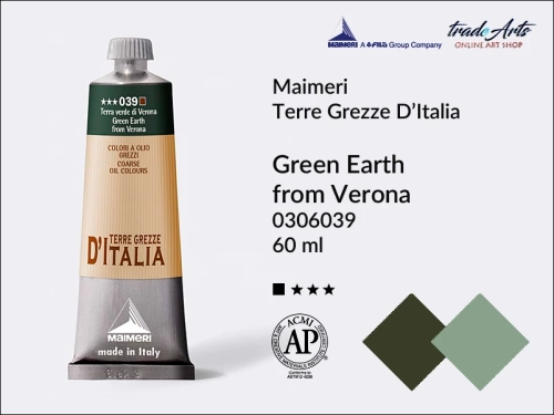 Maimeri Oil Terre Grezze d'Italia - Green Earth from Verona 039, farba olejna Green Earth from Verona 039 tuba 60 ml, Maimeri farba olejna Terre Grezze Green Earth from Verona 039, farby olejne ziemie włoskie, farby olejne  Maimeri Terre Grezze,