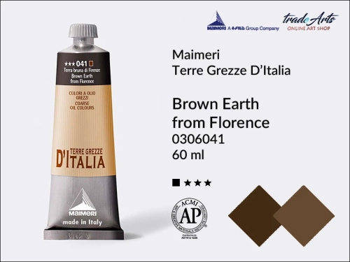 Maimeri Oil Terre Grezze d'Italia - Brown Earth from Florence 041, farba olejna Brown Earth from Florence 041 tuba 60 ml, Maimeri farba olejna Terre Grezze Brown Earth from Florence 041, farby olejne ziemie włoskie, farby olejne  Maimeri Terre Grezze,