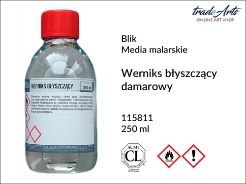 Werniks damarowy błyszczący Blik, Blik - werniks damarowy błyszczący, werniks matowy do akryli, werniks błyszczący do malarstwa olejnego, tradearts,
