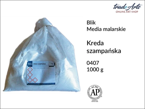 Kreda szampańska francuska Blik, Blik - kreda szampańska francuska, kreda szampańska, kreda, kreda szampańska 1 kg Blik, wypełniacze białe, kredy, malarstwo, pozłotnictwo, tradearts,