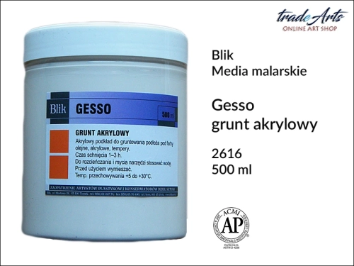 Gesso akrylowe białe Blik, podkład malarski akrylowy biały Blik, Blik - gesso akrylowe, gesso białe akrylowe, tradearts,