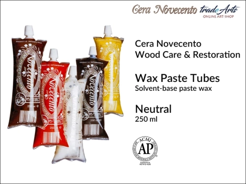Cera Novecento Tubetti Wax Paste Neutral 250 ml, Cera Novecento pasta woskowa w tubach bezbarwna 250 ml, pasta woskowa do drewna, ochrona drewna, wosk do drewna, wosk bezbarwny do drewna, Cera Novecento,