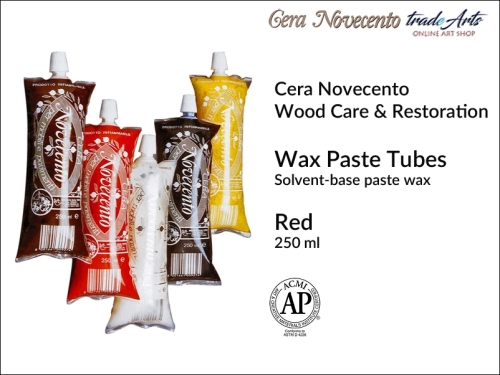 Cera Novecento Tubetti Wax Paste Red 250 ml, Cera Novecento pasta woskowa czerwona w tubach  250 ml, pasta woskowa do drewna, ochrona drewna, wosk do drewna, wosk czerwony do drewna, Cera Novecento,