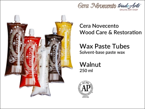 Cera Novecento Tubetti Wax Paste Walnut 250 ml, Cera Novecento pasta woskowa ciemny orzech w tubach  250 ml, pasta woskowa do drewna, ochrona drewna, wosk do drewna, wosk ciemny orzech do drewna, Cera Novecento,