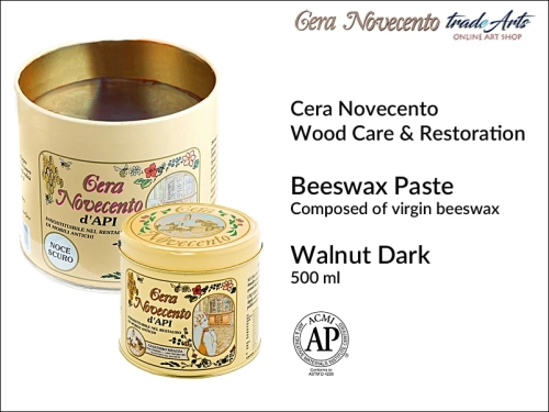 Cera Novecento  Walnut Dark Beeswax Paste, , wosk pszczeli orzech ciemny w paście Cera Novecento d'Api, wosk pszczeli orzech ciemny do konserwacji parkietów, wosk pszczeli orzech ciemny w paście, podłogi, parkiet, wosk, wosk pszczeli,