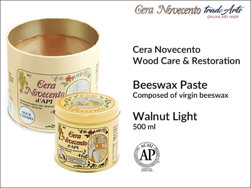 Cera Novecento  Walnut Light Beeswax Paste, , wosk pszczeli orzech jasny w paście Cera Novecento d'Api, wosk pszczeli orzech jasny do konserwacji parkietów, wosk pszczeli orzech jasny w paście, podłogi, parkiet, wosk, wosk pszczeli,