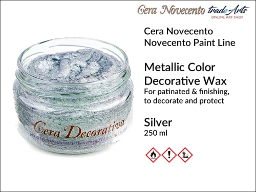 Cera Novecento Decorativa Silver Wax 250 ml, wosk metaliczny Silver 250 ml Cera Novecento Decorativa, wosk metaliczny kolor srebrny do decoupage, wosk metaliczny do cérusé kolor srebrny, wosk metaliczny srebrny do zdobienia,