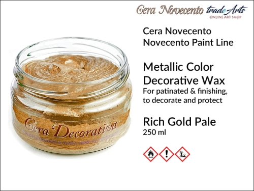 Cera Novecento Decorativa Rich Gold Pale Wax 250 ml, wosk metaliczny Rich Gold Pale 250 ml Cera Novecento Decorativa, wosk metaliczny Rich Gold Pale do decoupage, wosk metaliczny do cérusé Rich Gold Pale, wosk metaliczny Rich Gold Pale,
