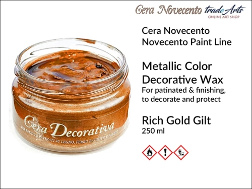 Cera Novecento Decorativa Rich Gold Gilt Wax 250 ml, wosk metaliczny Rich Gold Gilt 250 ml Cera Novecento Decorativa, wosk metaliczny Rich Gold do decoupage, wosk metaliczny do cérusé Rich Gold, wosk metaliczny do patynowania,