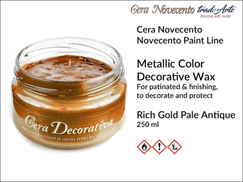 Cera Novecento Decorativa Rich Gold Pale Antique Wax 250 ml, wosk metaliczny Rich Gold Pale Antique 250 ml Cera Novecento Decorativa, wosk metaliczny Rich Gold do decoupage, wosk metaliczny do cérusé Rich Gold, patynowanie,