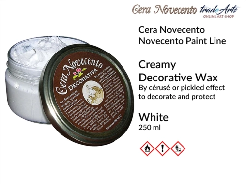 Cera Novecento Decorativa White Wax 250 ml, wosk kremowy White 250 ml Cera Novecento Decorativa, wosk kremowy biały do decoupage, wosk kremowy biały do cérusé, wosk biały do patynowania,