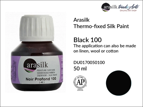 Arasilk Thermo-fixed Silk Paint 50 ml Black 100, farba do jedwabiu Black 100 Dupont Arasilk, Dupont Arasilk - farba do jedwabiu Black 100, farba do zdobienia jedwabiu, zdobienie jedwabiu, farby do jedwabiu, Arasilk,
