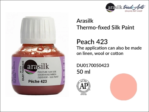 Arasilk Thermo-fixed Silk Paint 50 ml Peach 423, farba do jedwabiu Peach 423 Dupont Arasilk, Dupont Arasilk - farba do jedwabiu Peach 423, farba do zdobienia jedwabiu, zdobienie jedwabiu, farby do jedwabiu, Arasilk, Dupont,