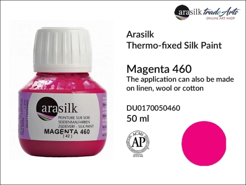 Arasilk Thermo-fixed Silk Paint 50 ml Magenta 460, farba do jedwabiu Magenta 460 Dupont Arasilk, Dupont Arasilk - farba do jedwabiu Magenta 460, farba do zdobienia jedwabiu, zdobienie jedwabiu, farby do jedwabiu, Arasilk, Dupont,