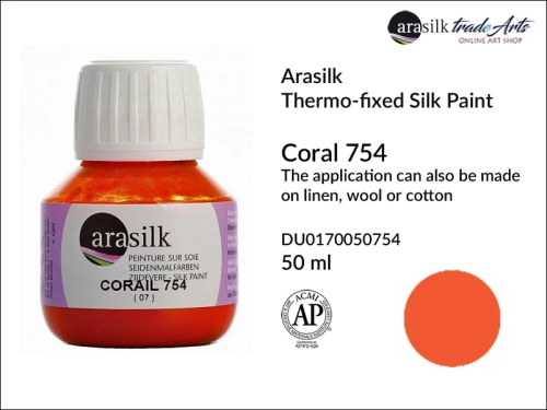 Arasilk Thermo-fixed Silk Paint 50 ml Coral 754, farba do jedwabiu Coral 754 Dupont Arasilk, Dupont Arasilk - farba do jedwabiu Coral 754, farba do zdobienia jedwabiu, zdobienie jedwabiu, farby do jedwabiu, Arasilk, Dupont,