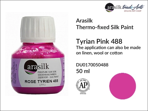 Arasilk Thermo-fixed Silk Paint 50 ml Tyrian Pink 488, farba do jedwabiu Tyrian Pink 488 Dupont Arasilk, Dupont Arasilk - farba do jedwabiu Tyrian Pink 488, farba do zdobienia jedwabiu, zdobienie jedwabiu, farby do jedwabiu, Arasilk, Dupont,