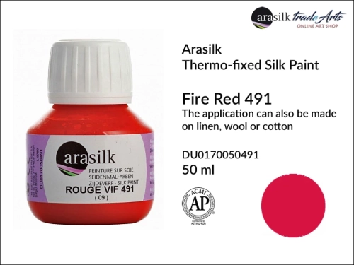 Arasilk Thermo-fixed Silk Paint 50 ml Fire Red 491, farba do jedwabiu Fire Red 491 Dupont Arasilk, Dupont Arasilk - farba do jedwabiu Fire Red 491, farba do zdobienia jedwabiu, zdobienie jedwabiu, farby do jedwabiu, Arasilk, Dupont,