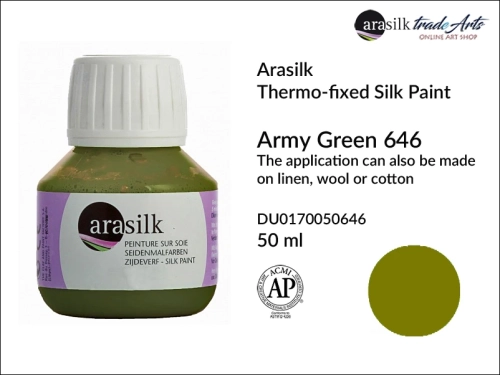 Arasilk Thermo-fixed Silk Paint 50 ml Army Green 646, farba do jedwabiuArmy Green 646 Dupont Arasilk, Dupont Arasilk - farba do jedwabiu Army Green 646, farba do zdobienia jedwabiu, zdobienie jedwabiu, farby do jedwabiu, Arasilk, Dupont,