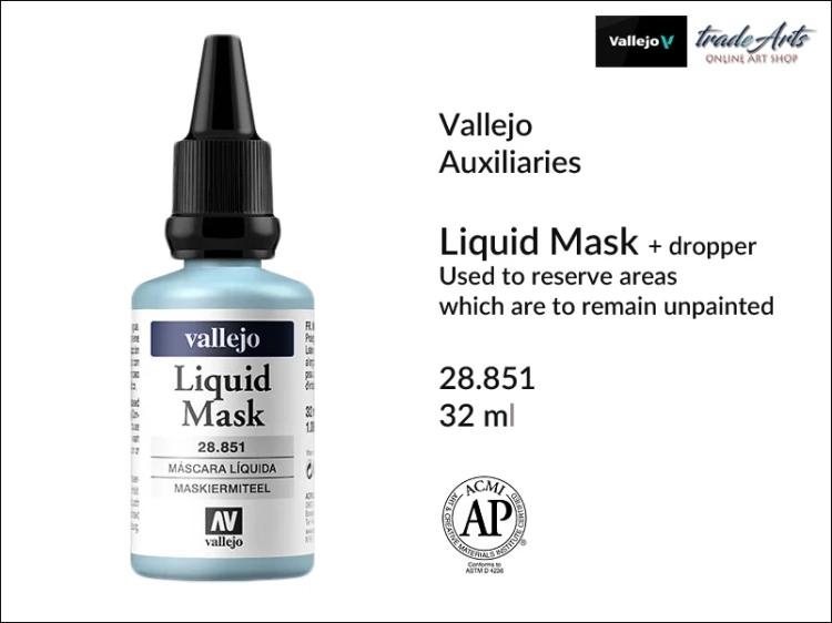 Vallejo Liquid Mask 32 ml + dropper, płyn maskujący 32 ml Liquid Mask Vallejo, Liquid Mask Vallejo - płyn maskujący do akwareli z zakraplaczem, płyn maskujący do akwareli, akwarele, Vallejo, lateks,