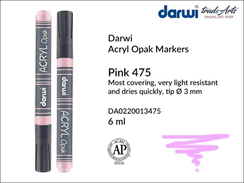 Darwi Acryl Opak Marker Pink 475, marker akrylowy Pink 475 Darwi Acryl Opak, pisak akrylowy kryjący Pink 475 Darwi Acryl Opak, farba akrylowa kryjąca w pisaku, pisaki akrylowe, markery, pisaki, Darwi,