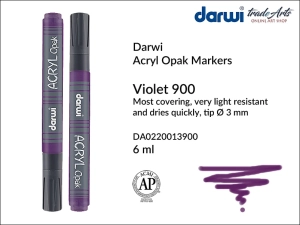 Pisak akrylowy, farba akrylowa kryjąca w pisaku Darwi Acryl Opak, kolor: Violet 900