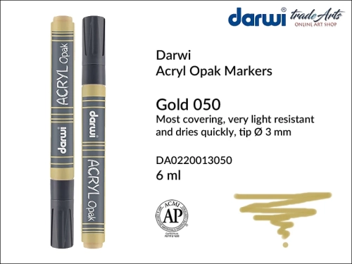 Darwi Acryl Opak Marker Gold 050, marker akrylowy Gold 050 Darwi Acryl Opak, pisak akrylowy kryjący Gold 050 Darwi Acryl Opak, farba akrylowa kryjąca w pisaku, pisaki akrylowe, markery, pisaki, Darwi,